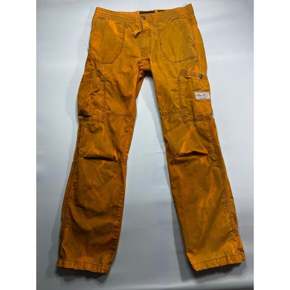 Akoo Brand Men's Straight Leg Distressed Orange Cargo Pants - Size 34x34 - Picture 1 of 6